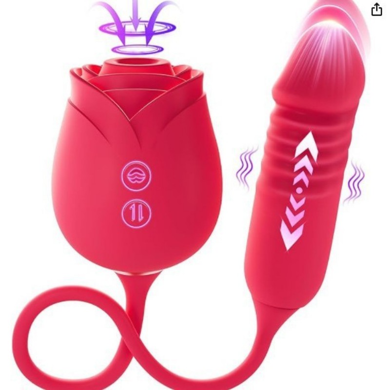 Scarlet-pink vibrating suction dildo(قضيب اصطناعي هزاز للشفط بلون وردي قرمزي)