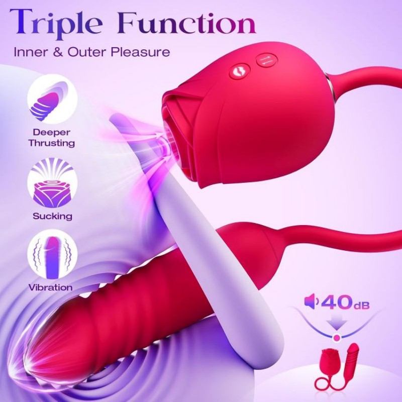 Scarlet-pink vibrating suction dildo(قضيب اصطناعي هزاز للشفط بلون وردي قرمزي)